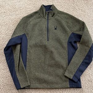 Spyder Men's Olive and Navy Zip-Up Sweater
